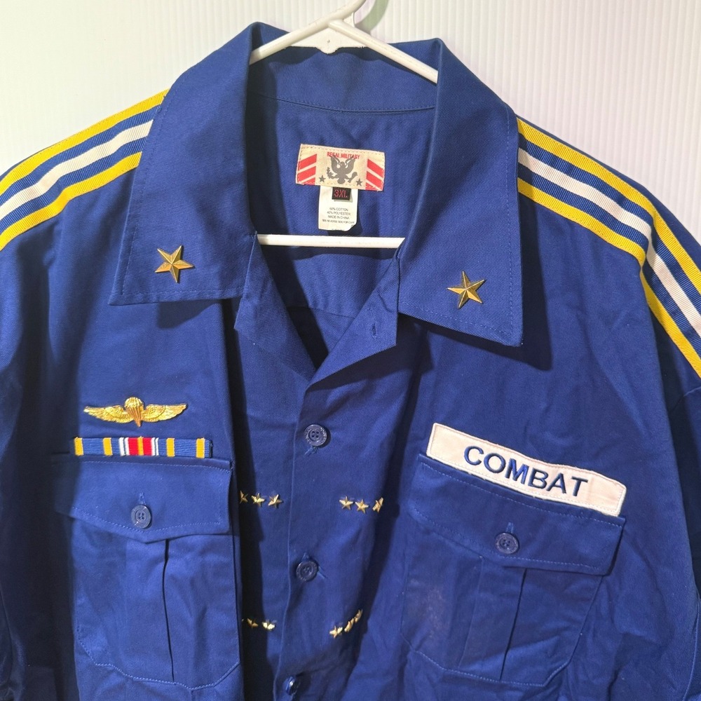 Regal Military Combat Shirt Blue Button Front Uniform Costume Men's 3XL Y2K Rap - Picture 6 of 12